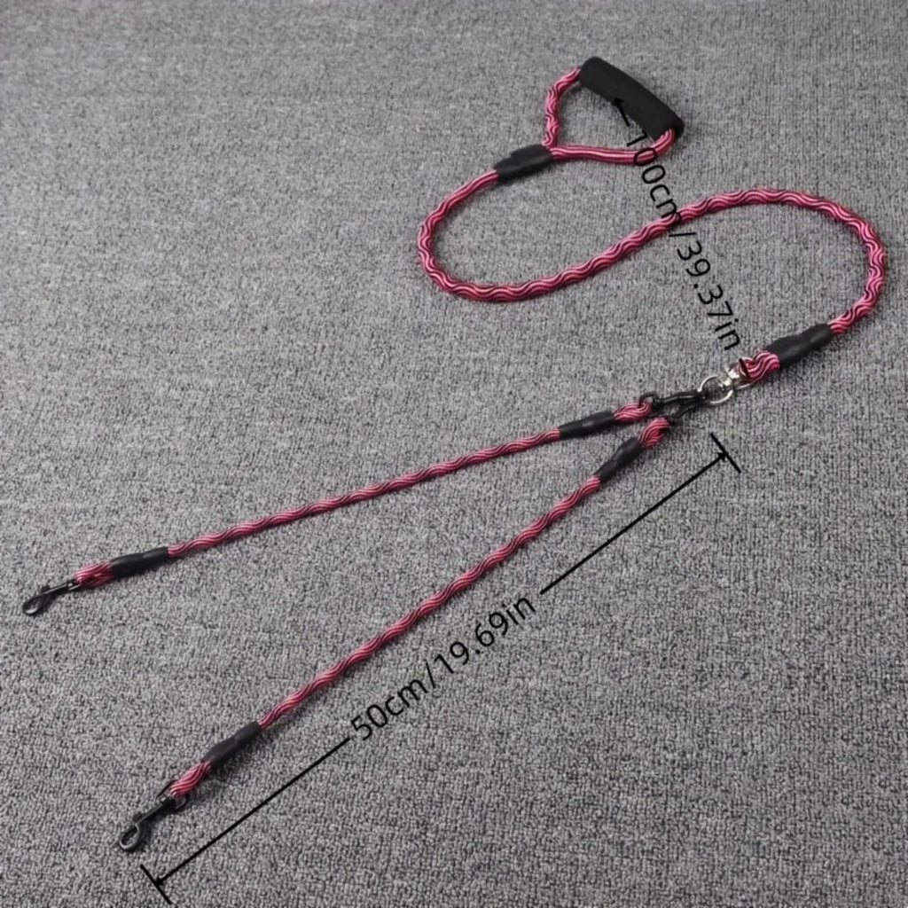 Pet Dual Head Dog Walking Rope with Wavy Pattern, One Drag Two Traction Rope, anti Winding and Detachable